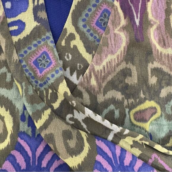 NWT $99 Weston Wear Green Multicolor Ikat Boho Patterned Mesh Top Women’s Small - Picture 4 of 6